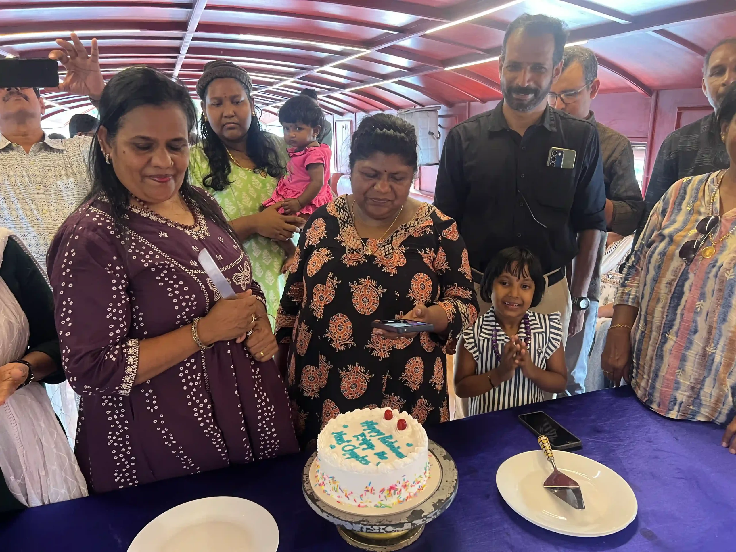 Birthday cake celebration on the houseboat
